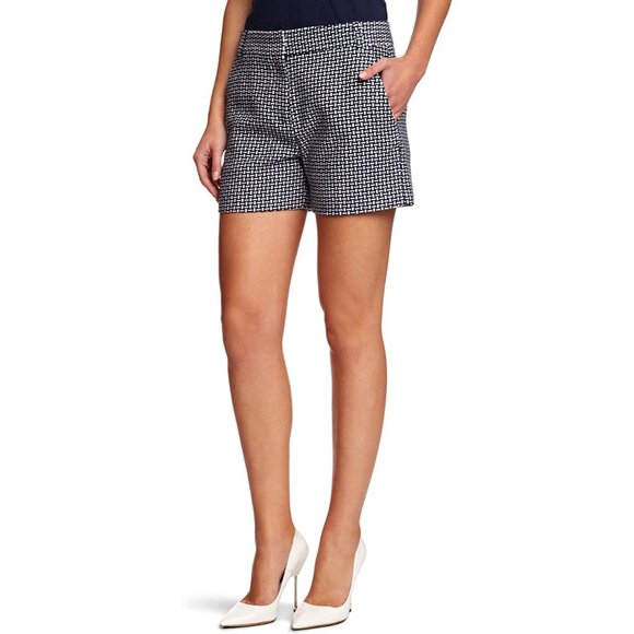 French Connection Bonser Check Shorts Size 8 Navy Blue and White High Rise - Picture 3 of 10